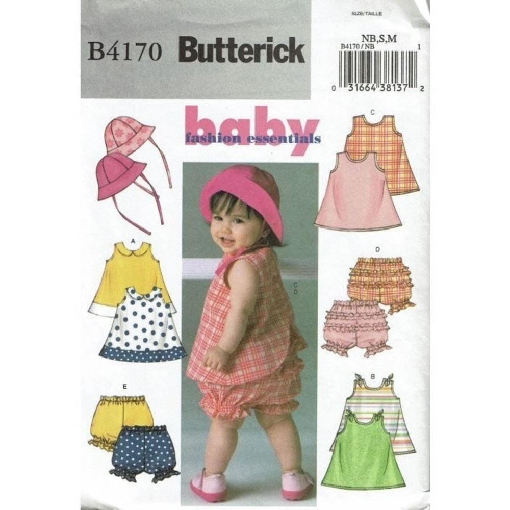Butterick Sewing Pattern 4170 Dress‎ Panties Hat Cap Infant Size NB-M